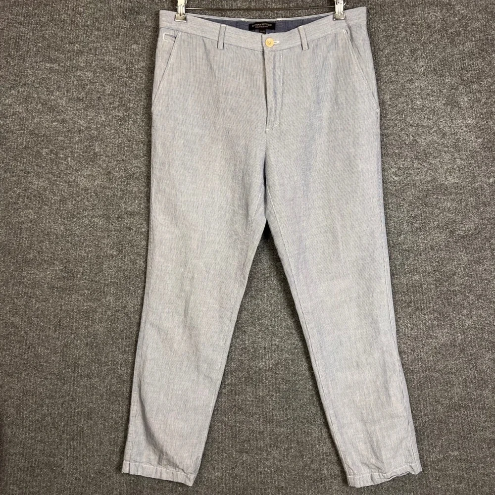 Banana Republic Kentfield Pant Mens 33x32 Blue Excellent Seersucker Pinstripe